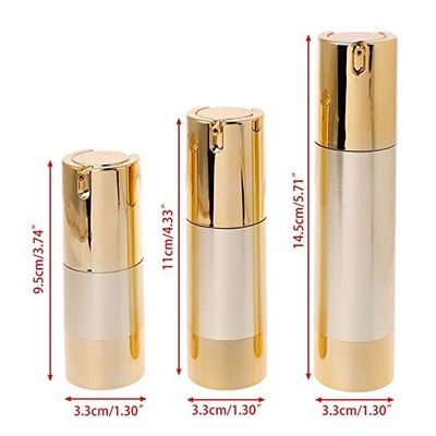 UV Technical Small Gold Airless Pump Bottles 15ml 30ml 50ml
