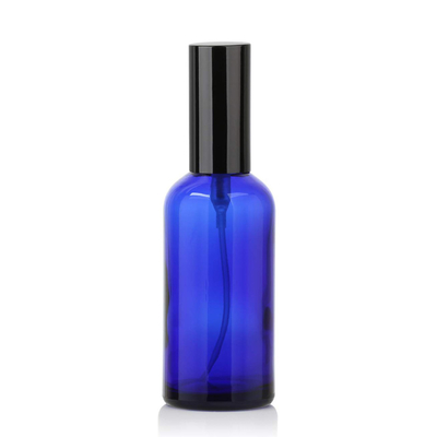LinDeer 50ml Blue Glass Pump Cosmetic Spray Bottle With Black Mist Sprayer